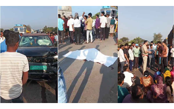 तेज़ रफ्तार कार की टक्कर से बाइक सवार की मौके पर मौत, घटना से गुस्साए लोगों ने किया चक्काजाम