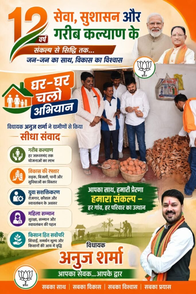 सेवा, सुशासन और गरीब कल्याण के 12 वर्ष: विधायक अनुज शर्मा ने ‘घर-घर चलो अभियान’ के तहत ग्रामीणों से किया सीधा संवाद